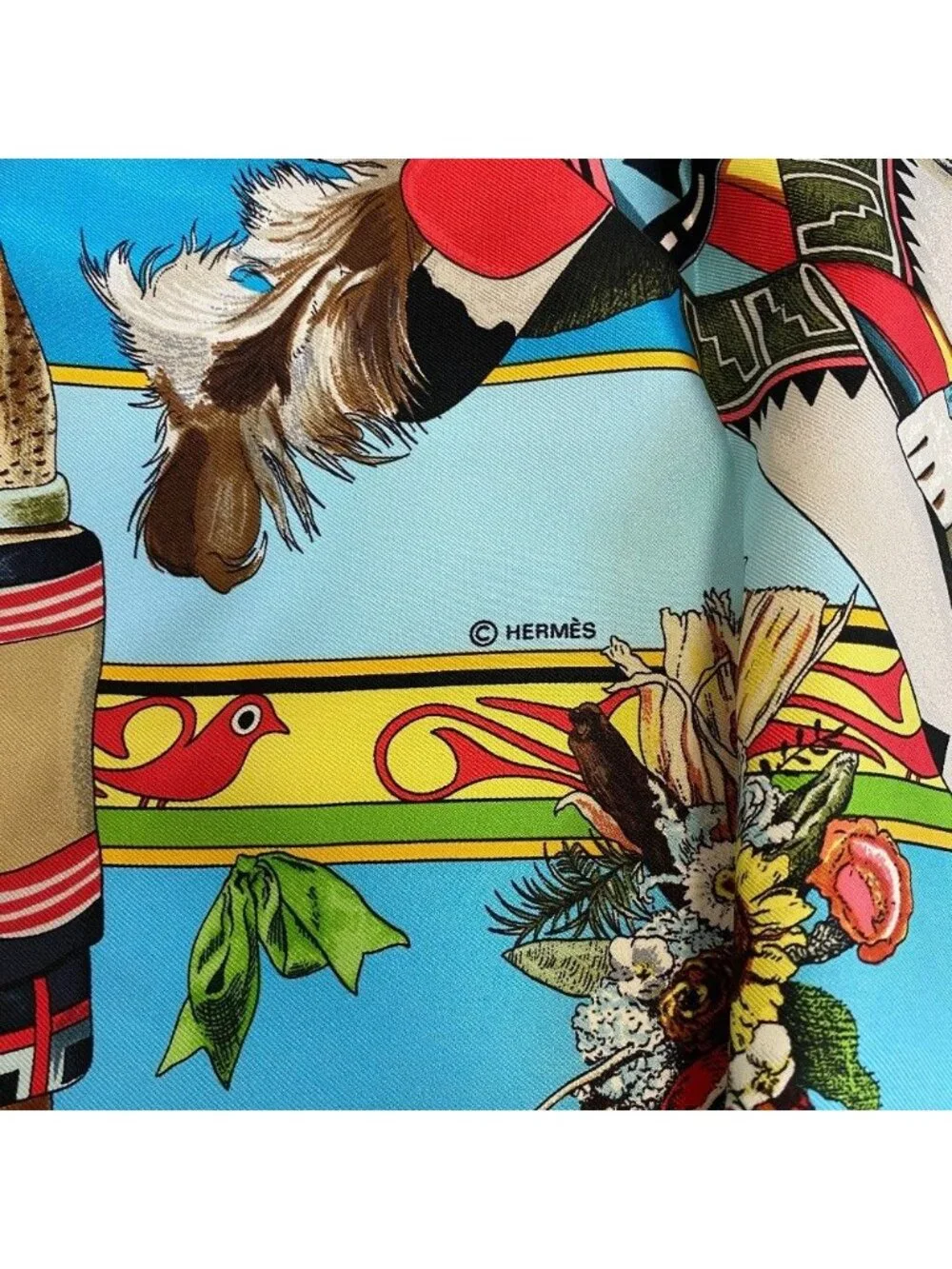 Hermes Kachinas Carre 90 Silk Scarf Blue